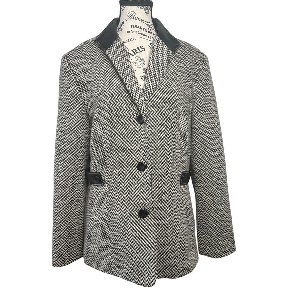 Talbots Vintage Wool and Leather Herringbone Blazer